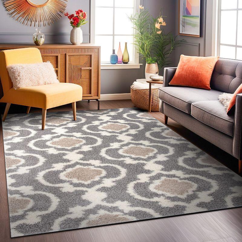 World Rug Gallery Cozy Moroccan Trellis Shag Area Rug - Gray 5'3" x 7'3"