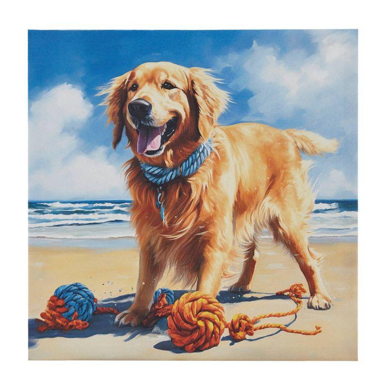 Madison Park 16"x16" Beach Playful Lively Dogs Print Canvas Wall Decor Art Golden Retriever Blue: Farmhouse Style