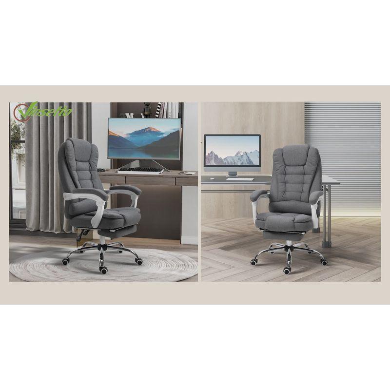 Vinsetto High-Back Executive Office Chair with Footrest, Linen-Fabric Computer Chair with Padded Armrests, Gray