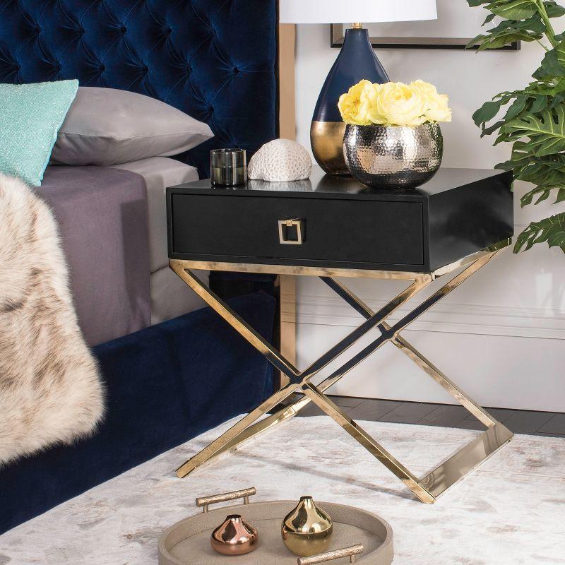 Transitional Black Wood & Metal End Table with Storage