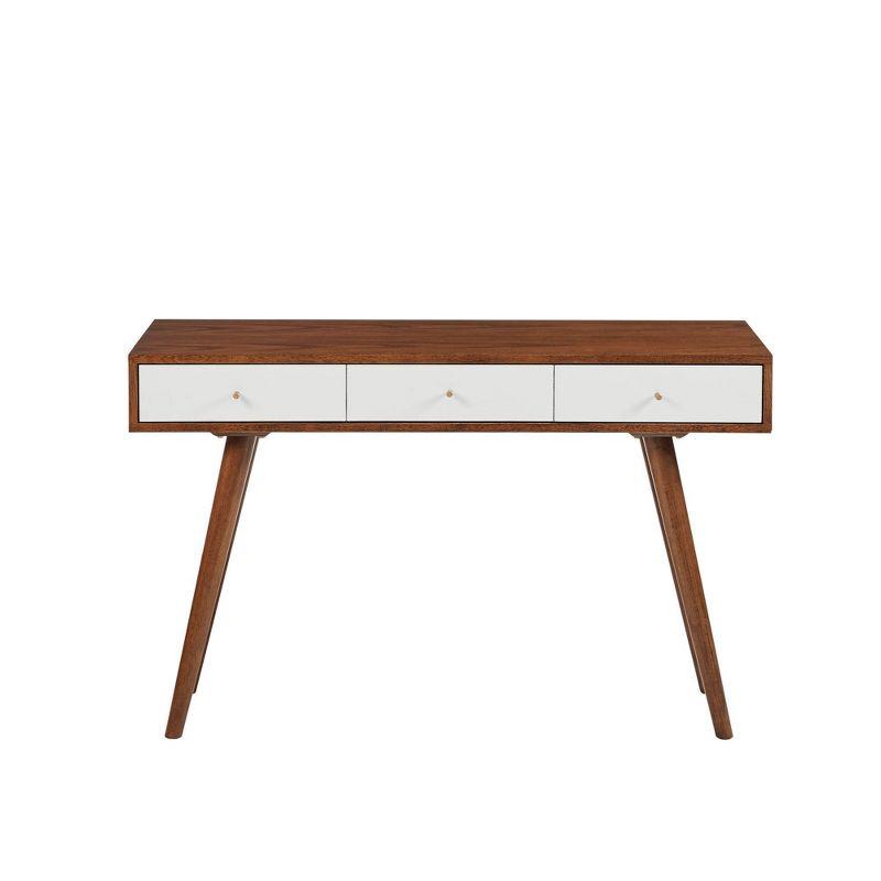 Mid-Century Modern White and Pecan 3-Drawer Writing Desk