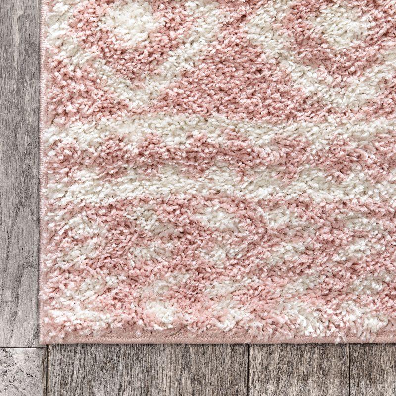 Well Woven Diamond Stripes Shag Blush Cozy 1" Thick 2'7" x 9'10" Runner Pink Area Rug