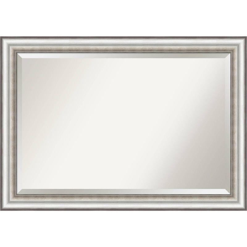 41" x 29" Salon Framed Bathroom Vanity Wall Mirror Silver - Amanti Art: Modern Rectangle, No Assembly Required