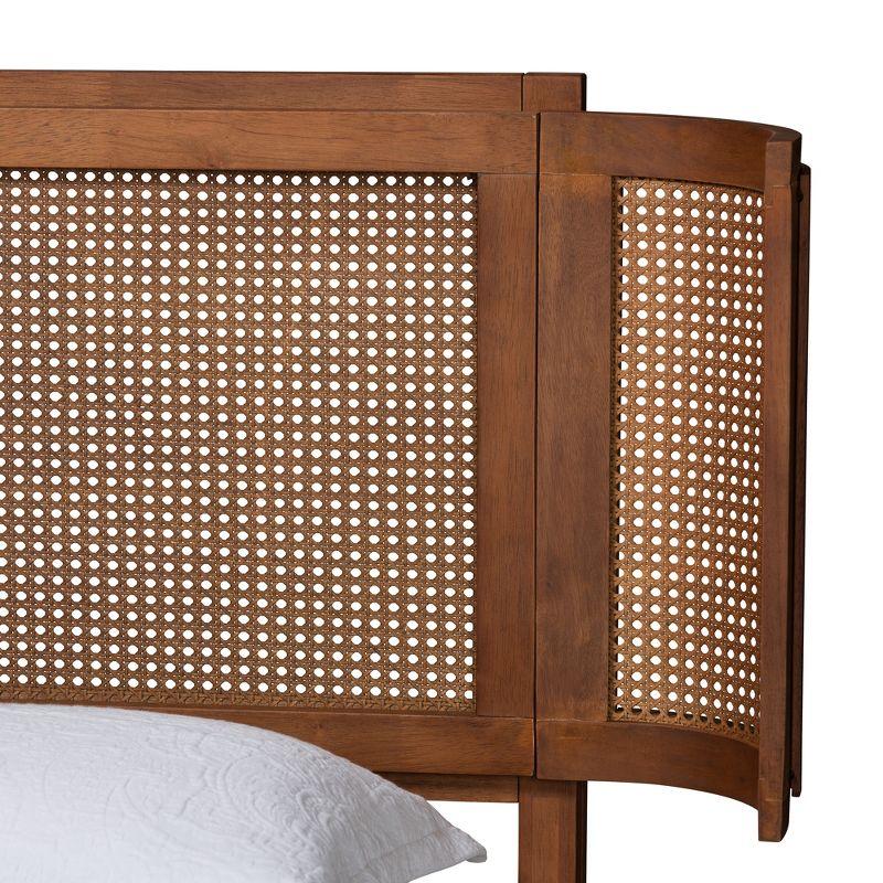 Baxton Studio Eridian Mid-Century Modern Walnut Wood and Natural Rattan Platform Bed