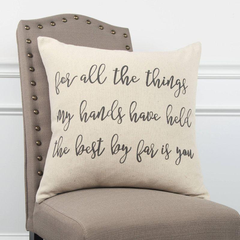 20"x20" Oversize 'For all the things...' Square Throw Pillow Cover - Rizzy Home: Couch Accent, Zippered