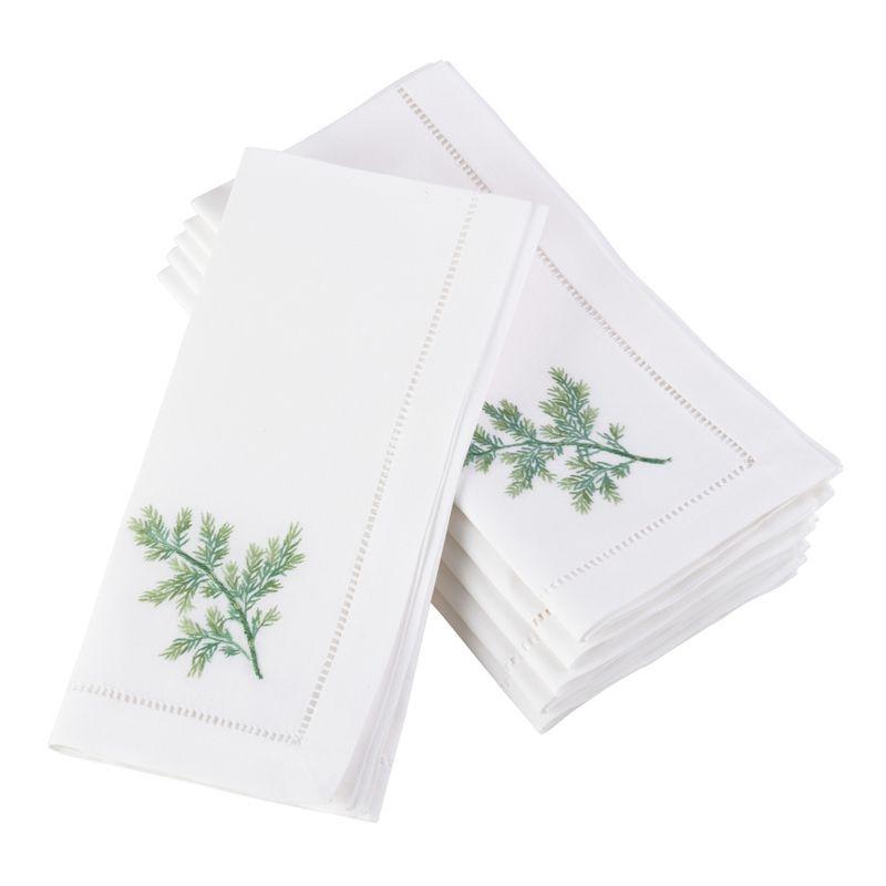 Embroidered Dill Design Hemstitched Cotton Napkins - Set of 6