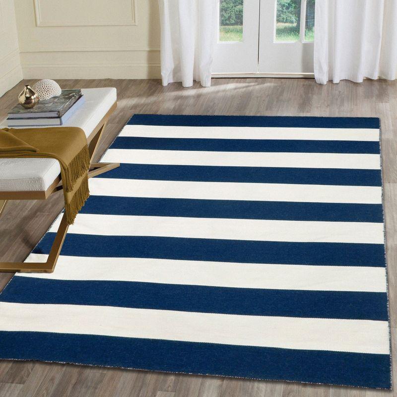 Navy and White Synthetic Reversible Square Rug 8'3" x 11'6"