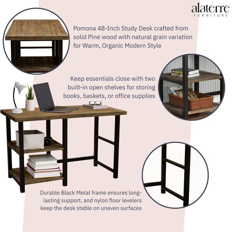 Pomona Writing Desk with Two Shelves Metal and Solid Wood Natural - Alaterre Furniture: Modern Style, Open Storage, Home Office