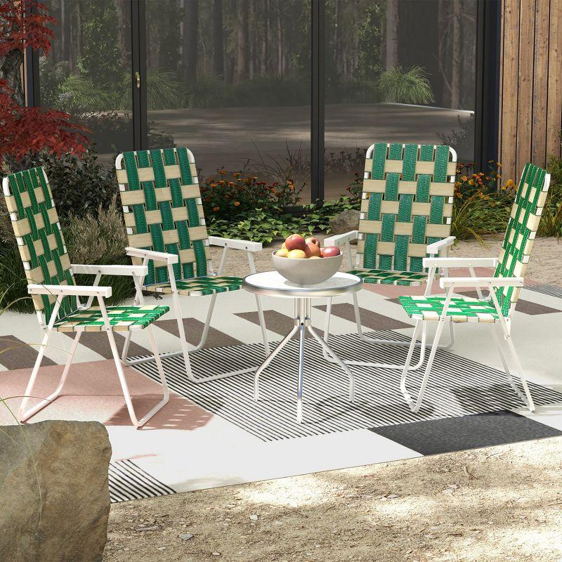 Set of 4 Green Woven Strap Folding Camping Chairs with Armrests