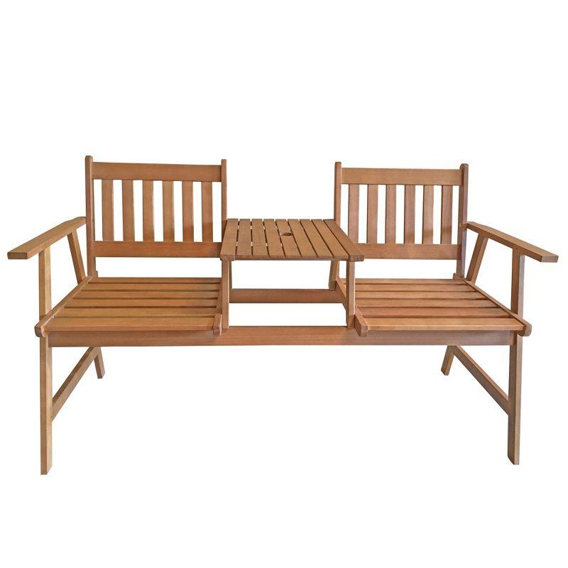 FDW Patio Bench Wood Garden Bench Park Bench Acacia Wood with Table for Pool Beach Backyard Balcony Porch Deck Garden Wooden Furniture(Nature)