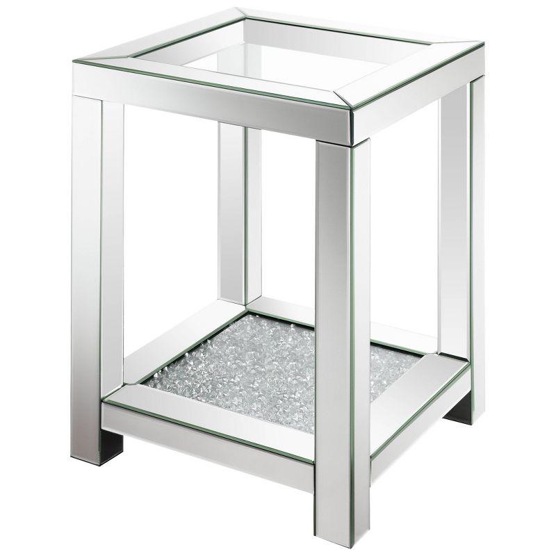 Mozzi Mirrored End Table with Glass Top and Acrylic Crystals Silver - Coaster