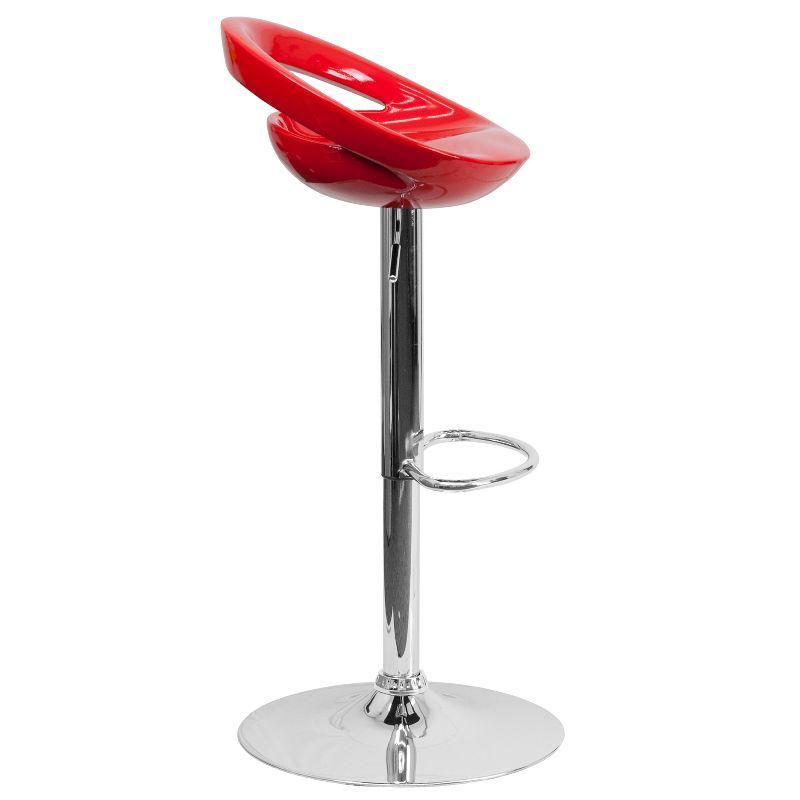 Flash Furniture Contemporary Red Plastic Adjustable Height Barstool with Rounded Cutout Back and Chrome Base