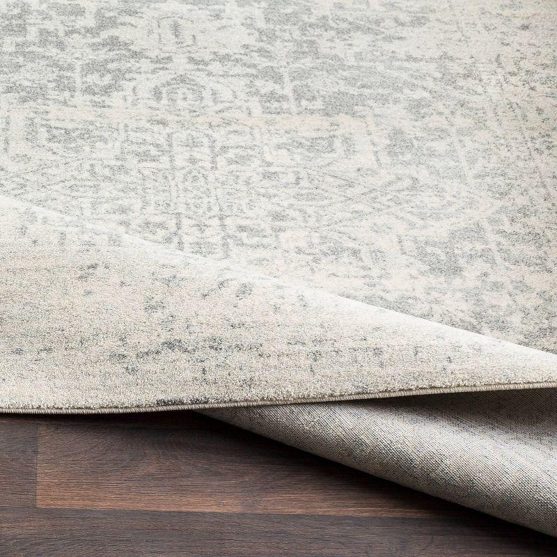 Gray Floral Motif Low Pile Runner Rug