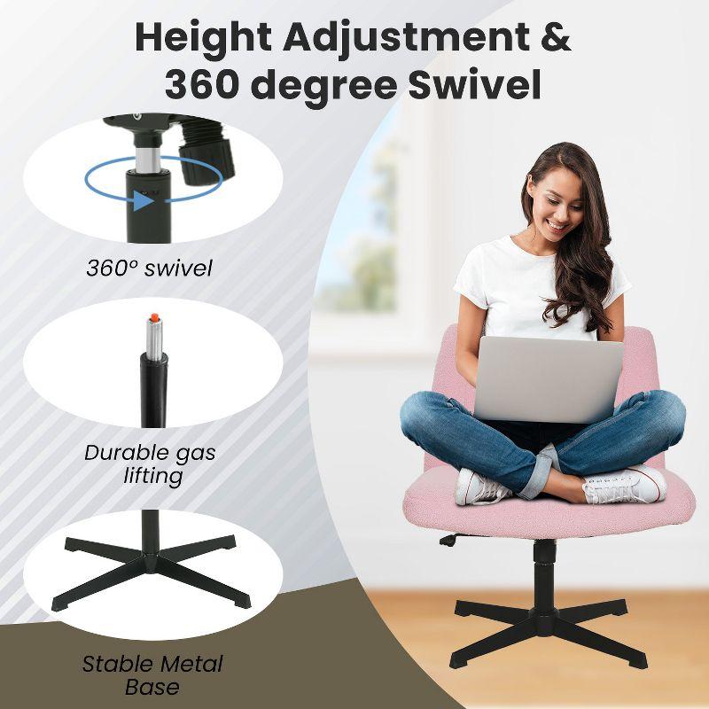 FDW Home Office Chair Armless Cross Legged Desk Chair with Swivel Base and Adjustable Height Upholstered in Faux Leather, Pink