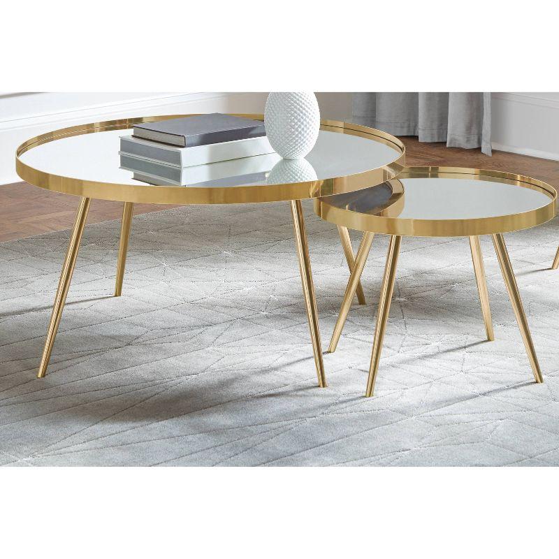 Modern Round Gold Mirrored Nesting Coffee Table Set