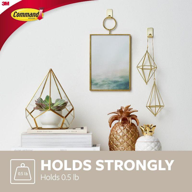 Command Small Sized Metallic Decorative Hooks Brass: Gold Wall Hooks, 0.5 lb Capacity, 4 Pack