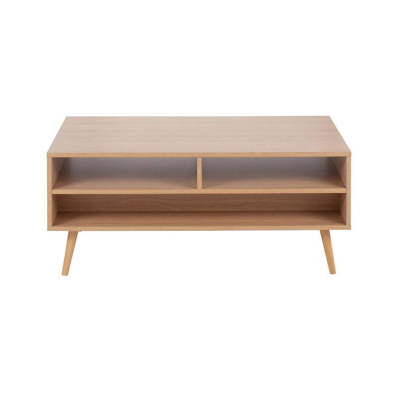 Astro 6" Natural Wood and White Rectangular Coffee Table with Storage