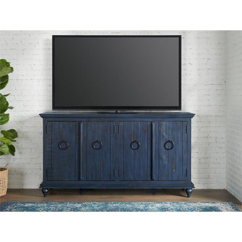 Martin Svensson Home Garden District Rustic Blue Solid Wood 65" TV Stand