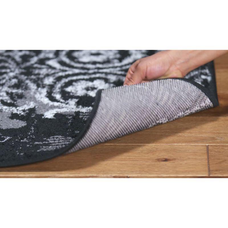 Black and Silver Floral Square Area Rug