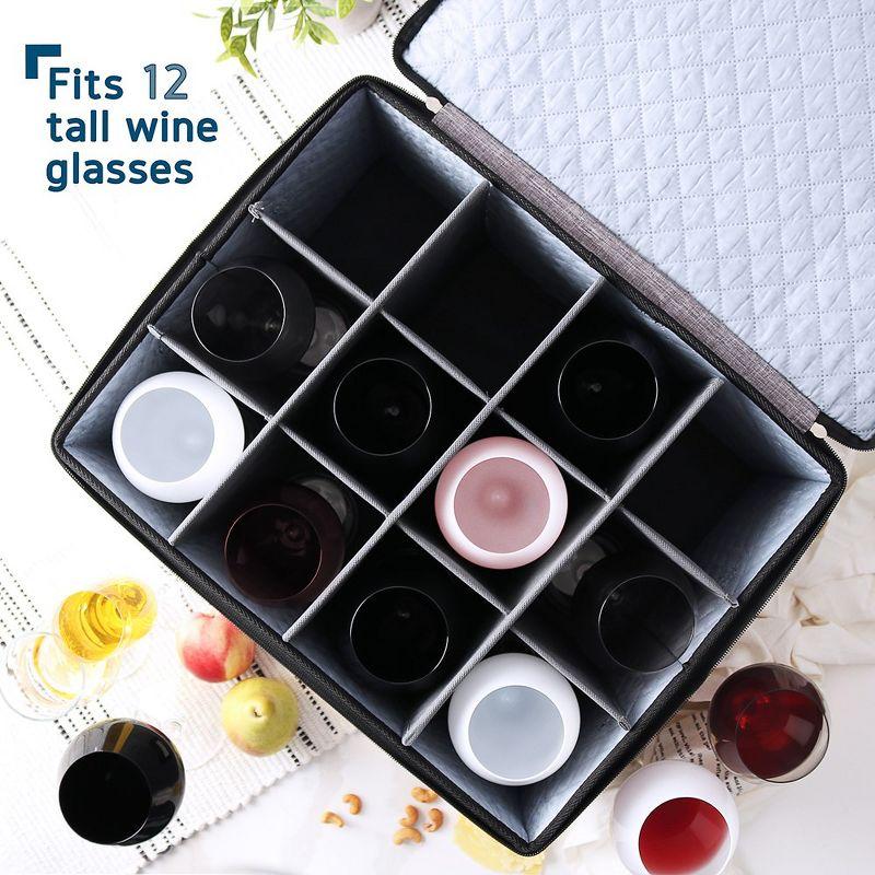 StorageBud 2 Pack Wine Glass Storage Box, Quilted and Stackable Stemware Storage Cases - Service of 12 each
