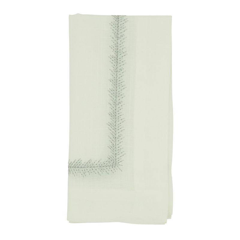 Ivory Cotton Napkins with Embroidered Border, Set of 4