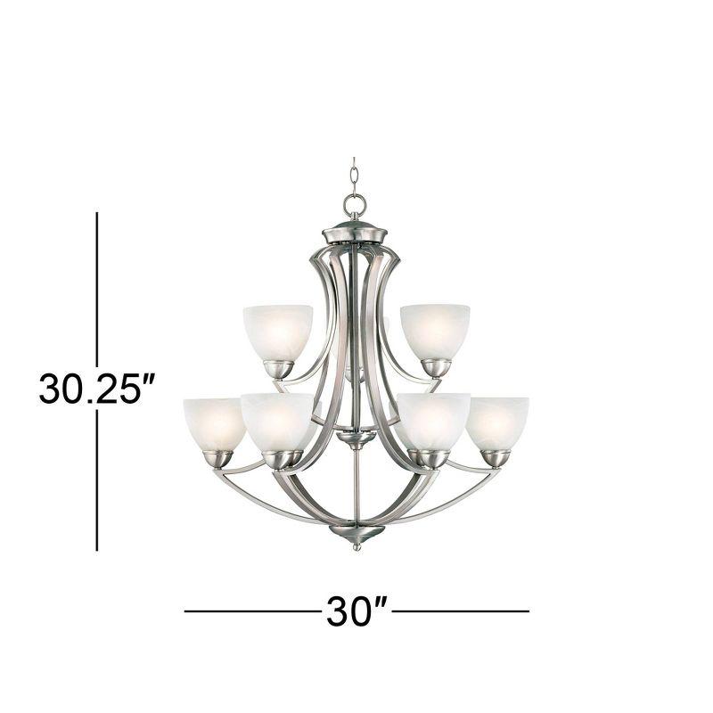 Possini Euro Design Milbury Satin Nickel Chandelier 30" Wide Industrial Tiered White Glass Shade 9-Light Fixture for Dining Room House Kitchen Island