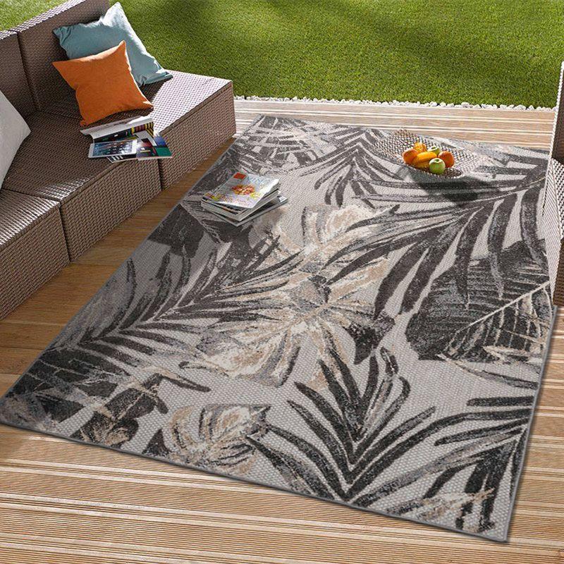 World Rug Gallery Floral Leaves Indoor/Outdoor Area Rug - Gray 7'10" x 10':  Weather-Resistant,  Low Pile,  Patio Rug