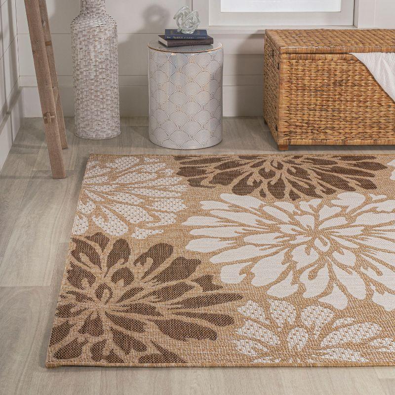 3' x 5' Zinnia Modern Floral Textured Weave Indoor/Outdoor Area Rug, Brown/Cream - JONATHAN Y