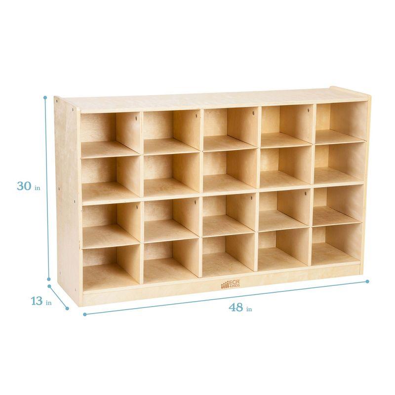 ECR4Kids 20 Cubby Mobile Tray Storage Cabinet, 4x5, Natural