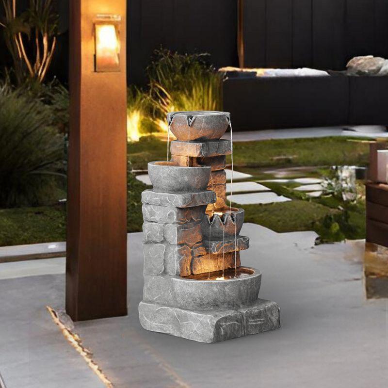 Teamson Home 33.25" Cascading Bowls & Stacked Stones LED Outdoor Water Fountain