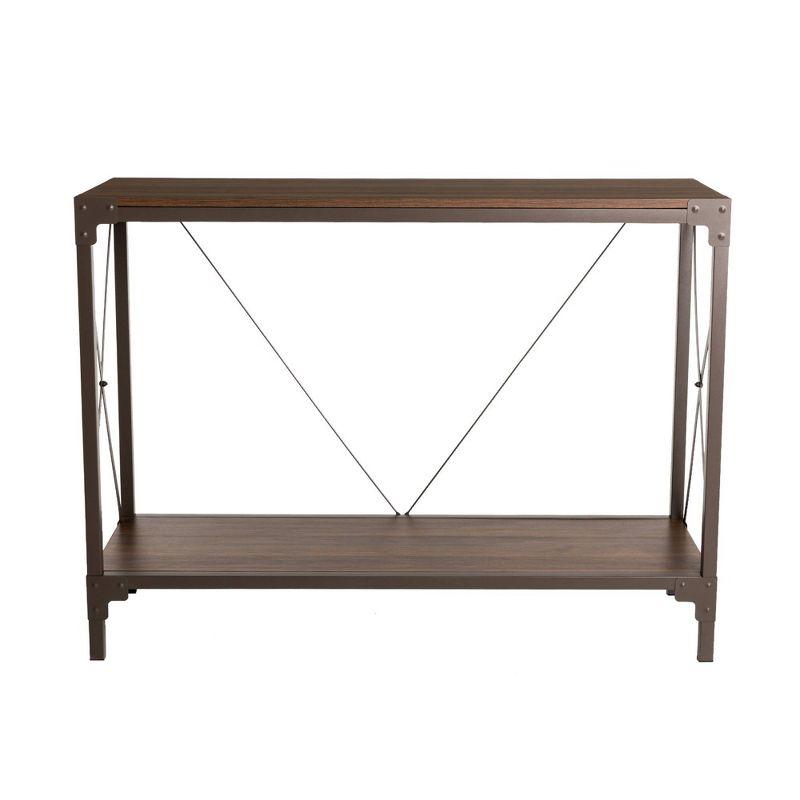 Walnut Melamine & Metal Console Table with Open Shelf Storage