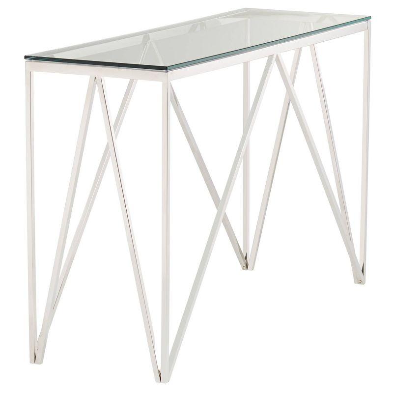 55 Downing Street Modern Chrome Stainless Steel Rectangular Console Table 47 1/4" x 15 3/4" Silver Glass Tabletop for Living Room Bedroom Bedside Home