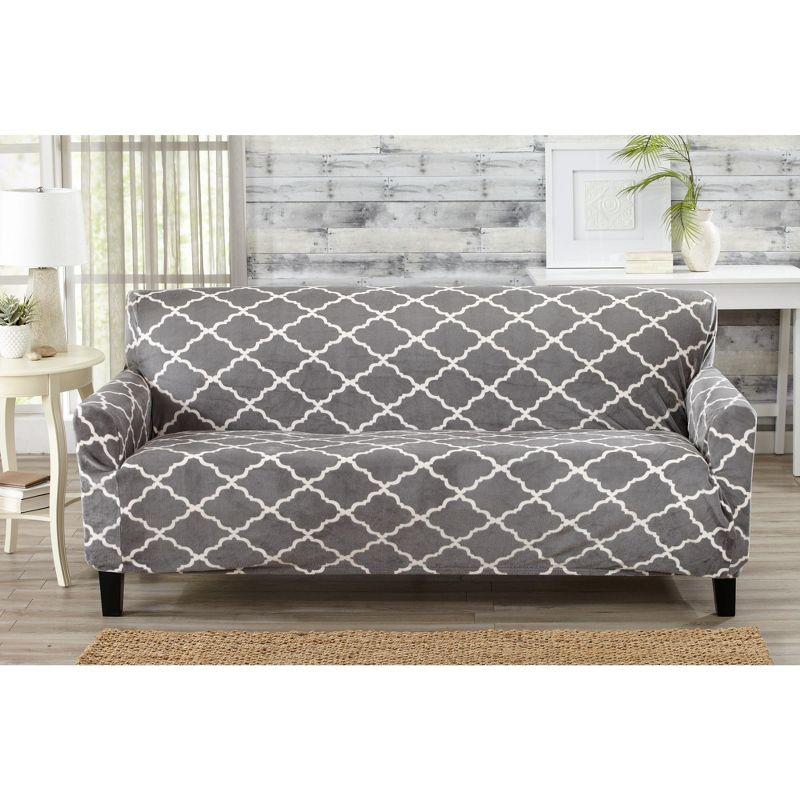 Velvet Plush Printed Stretch Sofa Slipcover