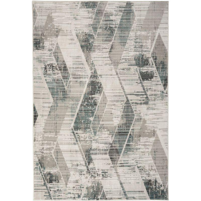 Beige and Grey Abstract Synthetic 5' x 7' Non-slip Rug