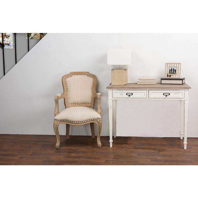 Dauphine White and Light Brown Wood Writing Desk