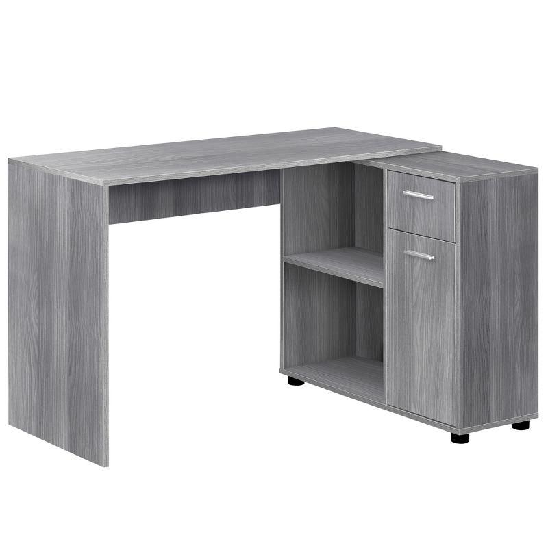 Gray L-Shaped Corner Computer Desk with Drawer and Filing Cabinet