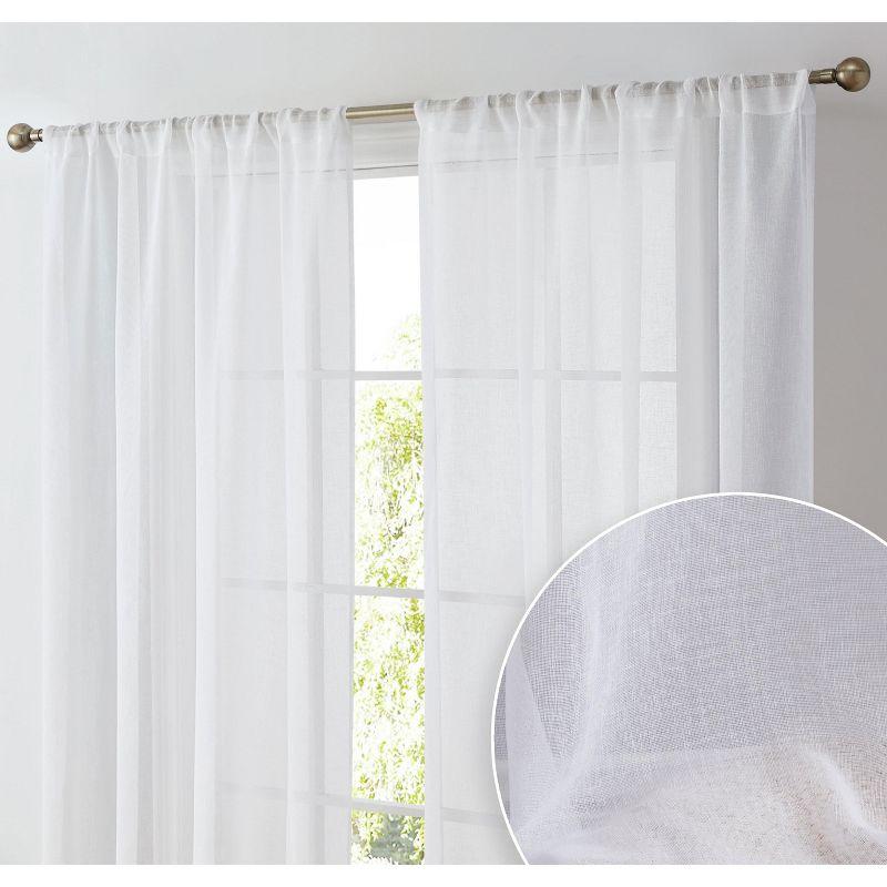 HLC.ME Penelope Faux Linen Textured Privacy Sheer Light Filtering Rod Pocket Curtains Panels, Set of 2 - Ivory, 54 W x 96 L