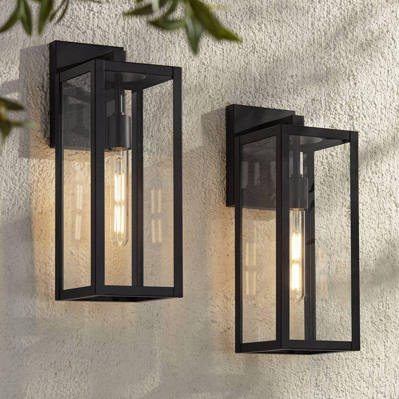 John Timberland Titan Modern Outdoor Wall Light Fixtures Set of 2 Mystic Black Rectangular Frame 17" Clear Glass for Post Exterior Barn