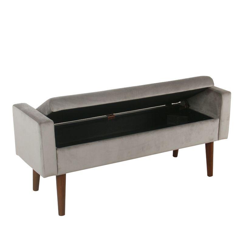 Gray Velvet Mid-Century Modern Storage Bench