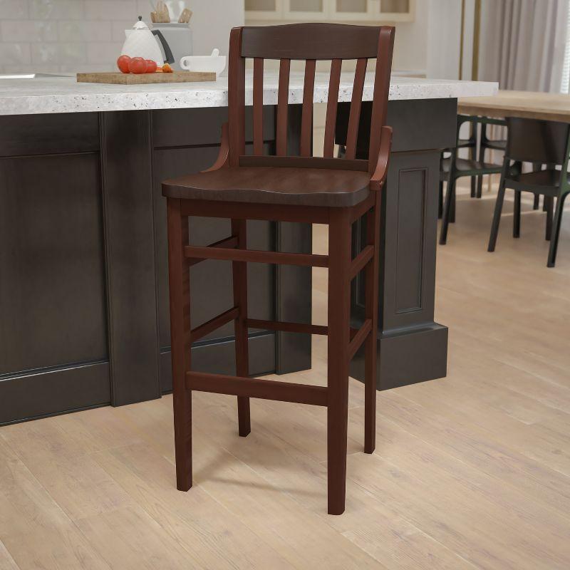 Elegant Walnut Wood School House Back Barstool