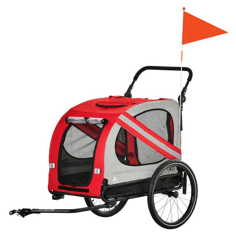 Aosom Dog Bike Trailer 2-in-1 Pet Stroller Cart Bicycle Wagon Cargo Carrier Attachment for Travel with 4 Wheels Reflectors Flag