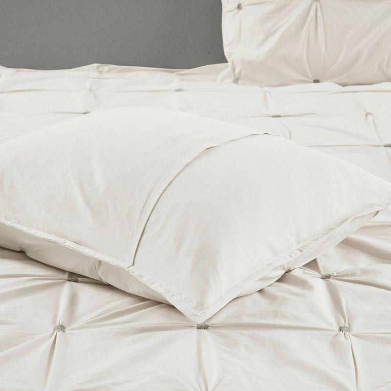 White Full/Queen Cotton Pintuck Duvet Cover Set