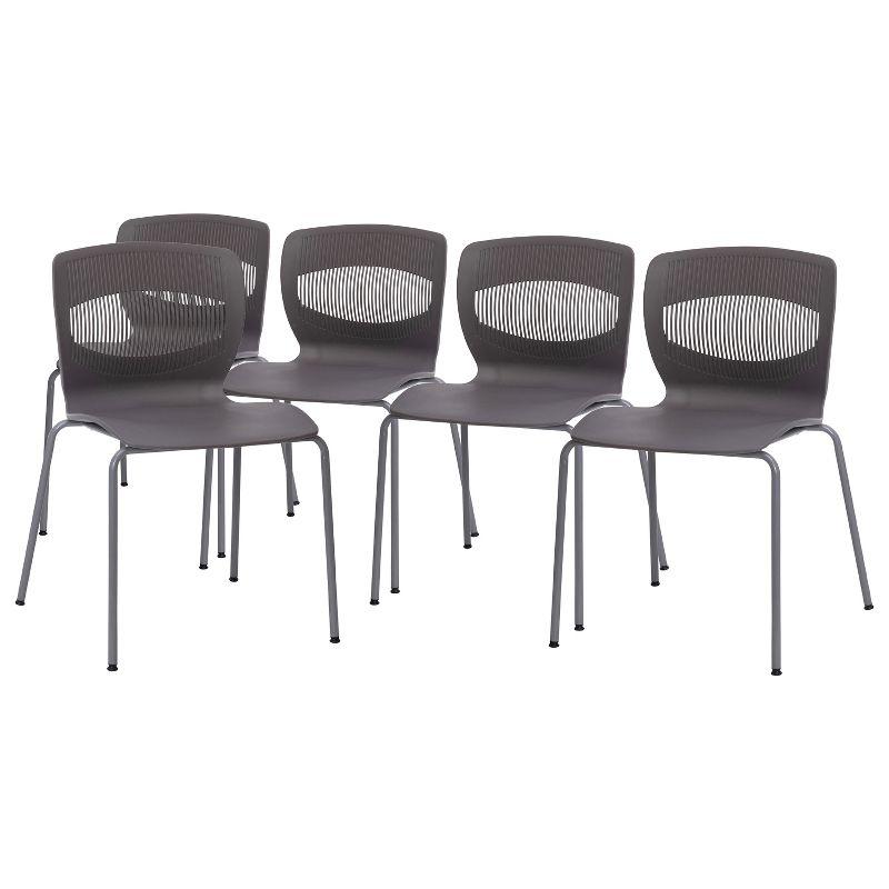 Gray Armless Metal Stacking Reception Chairs with Lumbar Support