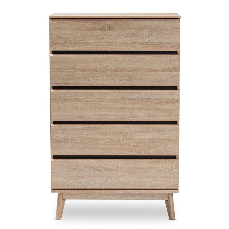 Miren Mid-Century Light Oak and Dark Gray Engineered Wood 5-Drawer Chest