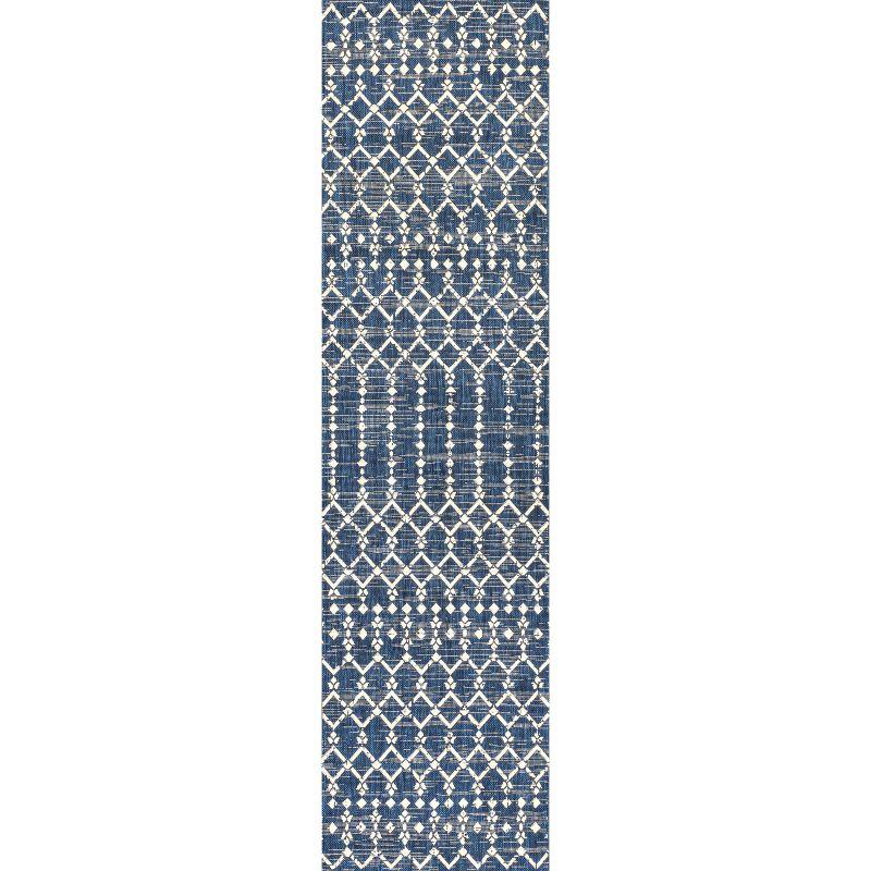 Boho-Chic Moroccan Tribal Navy/Beige Synthetic Area Rug