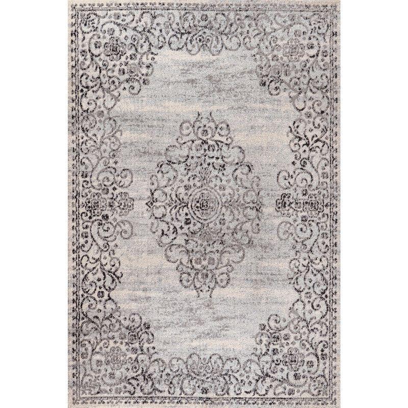 5'x8' Minori Filigree Medallion Area Rug, Dark Gray/Cream - JONATHAN Y