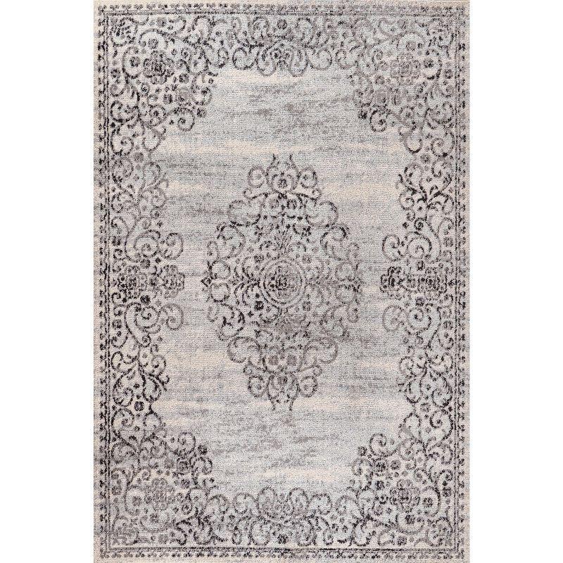 Dark Gray and Cream Medallion Filigree 3x5 Synthetic Area Rug