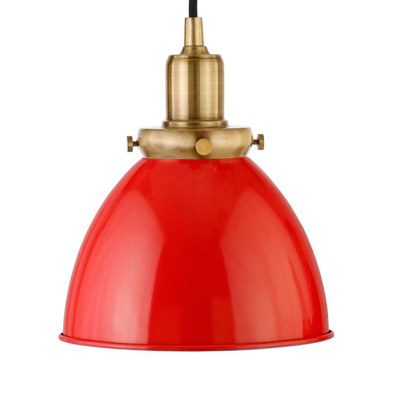 Hudson and Canal 8" Wide Pendant with Metal Shade Poppy Red/Brass: Industrial Style, UL Listed, E26 Socket