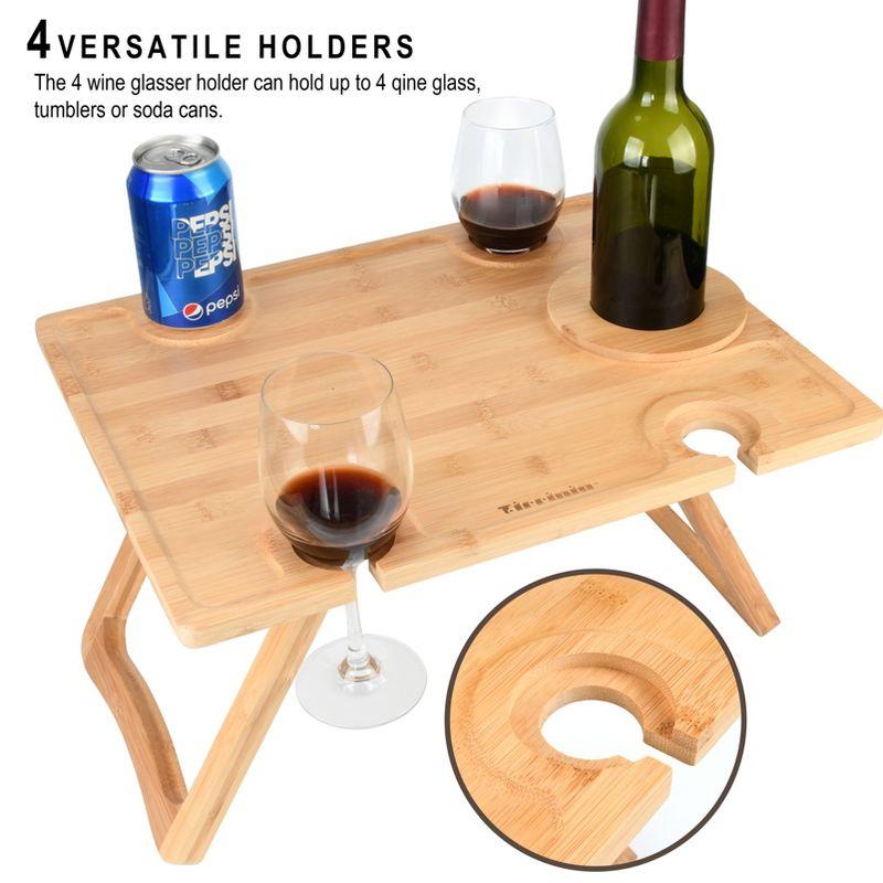 Tirrinia Bamboo Wine Picnic Table, Ideal Wine Lover Gift, Large Folding Portable Outdoor Snack & Cheese Tray for Concerts at Park, Beach