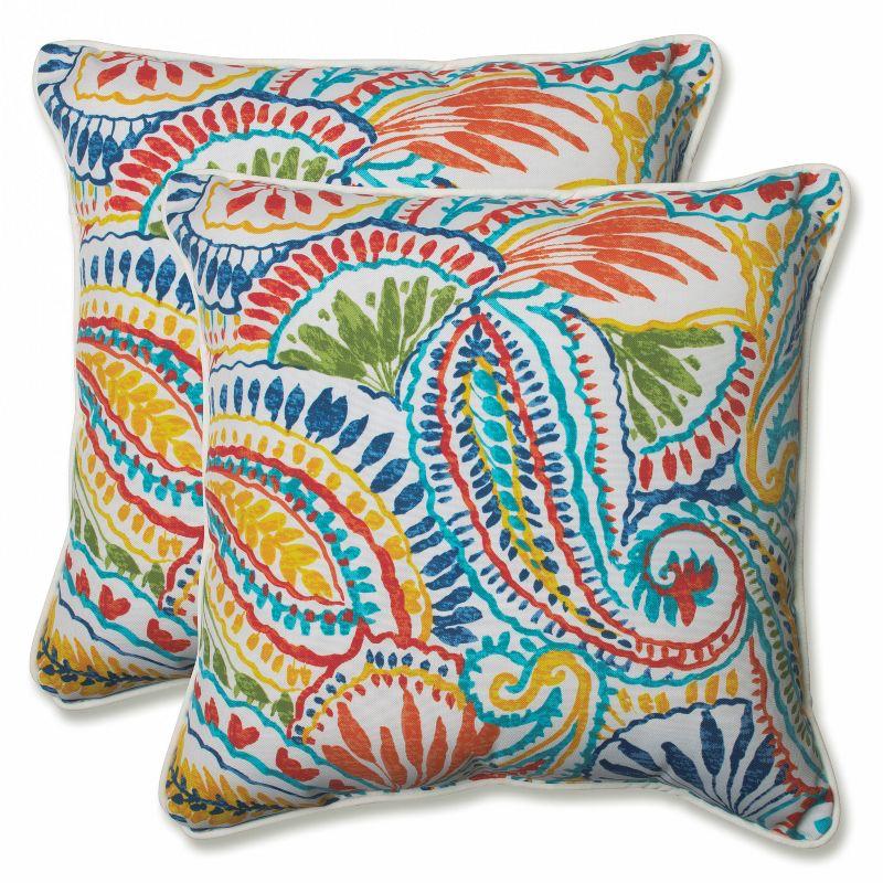 Vibrant Paisley Outdoor Square Throw Pillow Set, 2-Pack